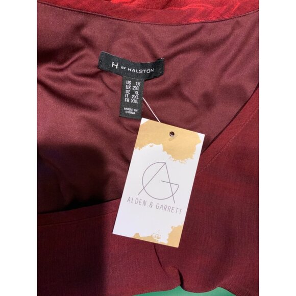 H By Halston Red Striped Billowing Short Sleeve Top, Size 1X (Plus) - Picture 5 of 5